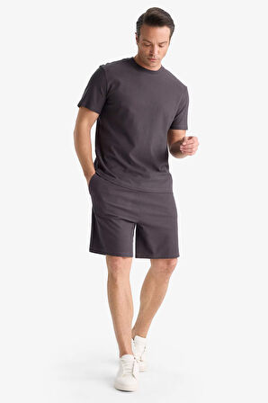 DeFacto %100 Pamuk Relax Fit Twill Dokulu Cepli Şort E2590AX25SMAR223