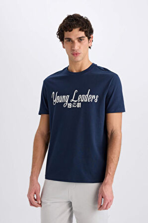 Regular Fit Bisiklet Yaka Baskılı Kısa Kollu Tişört