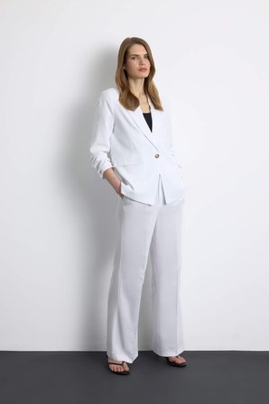 DeFacto Oversize Geniş Kalıp Keten Karışımlı Beyaz Blazer Ceket Z2536AZ25SPWT34