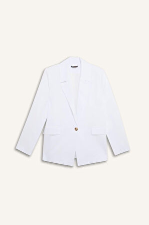 Oversize Geniş Kalıp Keten Karışımlı Blazer Ceket