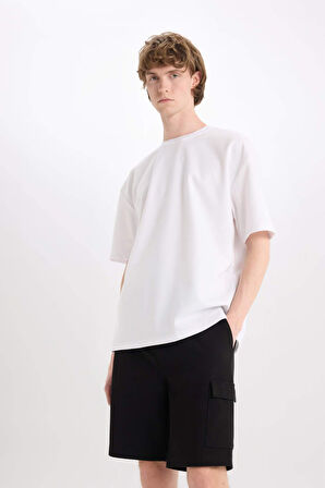 DeFacto Regular Fit Dokulu Düz Paça Kargo Cepli Basic Şort B8796AX25SMBK81