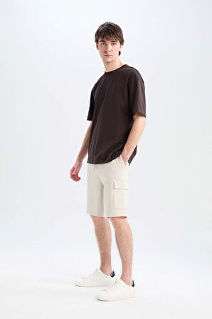 Regular Fit Düz Paça Kargo Cepli Basic Düz Şort