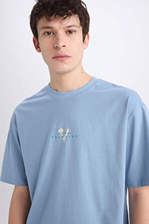 Vikings Valhalla Boxy Fit Bisiklet Yaka Sırt Baskılı Kısa Kollu Tişört