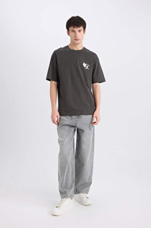 Tom & Jerry Boxy Fit Bisiklet Yaka Sırt Baskılı Kısa Kollu Tişört