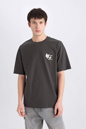 Tom & Jerry Boxy Fit Bisiklet Yaka Sırt Baskılı Kısa Kollu Tişört