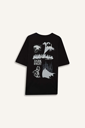 DeFacto %100 Pamuk Batman Boxy Fit Bisiklet Yaka Sırt Baskılı Kısa Kollu Tişört E0618AX25SMBK81