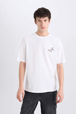 Looney Tunes Boxy Fit Bisiklet Yaka Sırt Baskılı Kısa Kollu Tişört