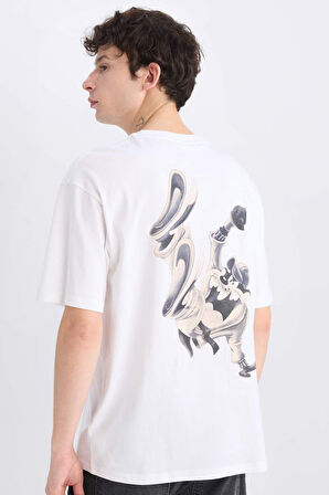 Looney Tunes Boxy Fit Bisiklet Yaka Sırt Baskılı Kısa Kollu Tişört