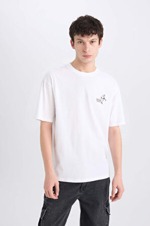 Looney Tunes Boxy Fit Bisiklet Yaka Sırt Baskılı Kısa Kollu Tişört