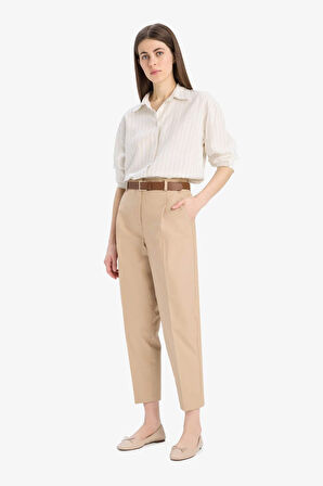 Carrot Fit Gabardin Kumaş Pantolon Kemerli Yüksek Bel Kısa Paça