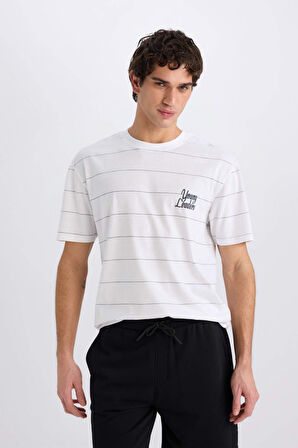 Boxy Fit Bisiklet Yaka Baskılı Kısa Kollu Tişört