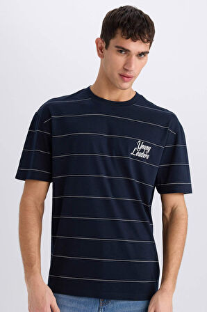 Boxy Fit Bisiklet Yaka Baskılı Kısa Kollu Tişört