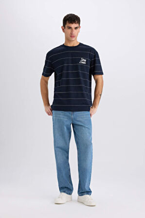 Boxy Fit Bisiklet Yaka Baskılı Kısa Kollu Tişört