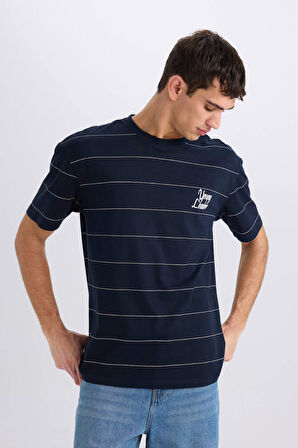 Boxy Fit Bisiklet Yaka Baskılı Kısa Kollu Tişört