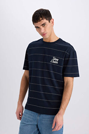 Boxy Fit Bisiklet Yaka Baskılı Kısa Kollu Tişört