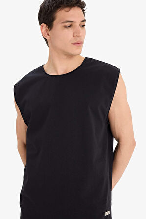 %100 Pamuk Boxy Fit Bisiklet Yaka Basic Düz Atlet