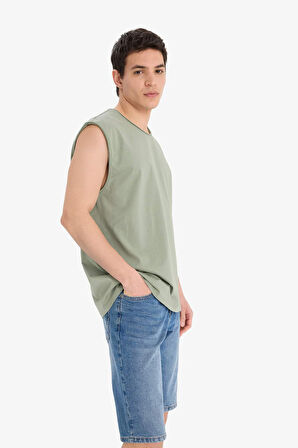 %100 Pamuk Boxy Fit Bisiklet Yaka Basic Düz Atlet