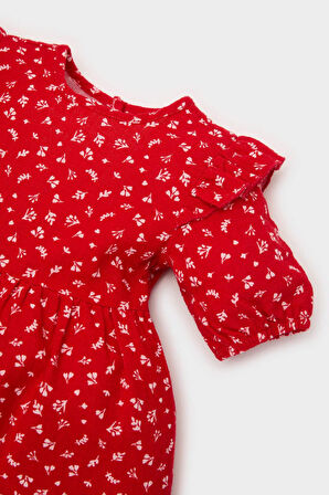 DeFacto Kız Bebek Desenli Kısa Kollu Flamlı Poplin Elbise E5809A525SPRD54
