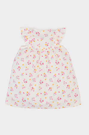 Kız Bebek Çiçekli Kısa Kollu Twill Elbise