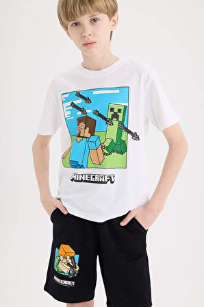 Erkek Çocuk 2'li Takım Minecraft Kısa Kollu Tişört Esnek Belli Şort Alt