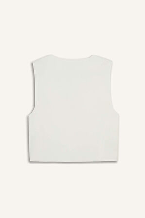 DeFacto Crop V Yaka Keten Karışımlı Blazer Yelek C7798AX25SMER105