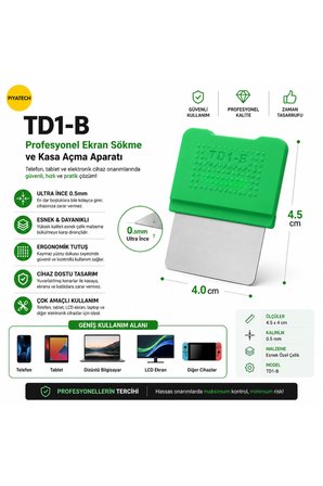 TD1-B Profesyonel Cep Telefonu Tablet Ekran Sökme Kasası Açma Aparatı Esnek Metal Çelik Pens 4.5 X 4 Cm 0.5 Mm
