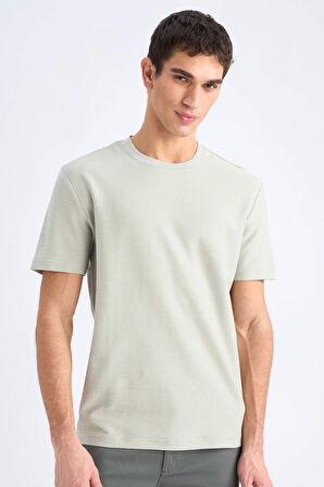 Regular Fit Bisiklet Yaka Kısa Kollu Dokulu Twill Tişört