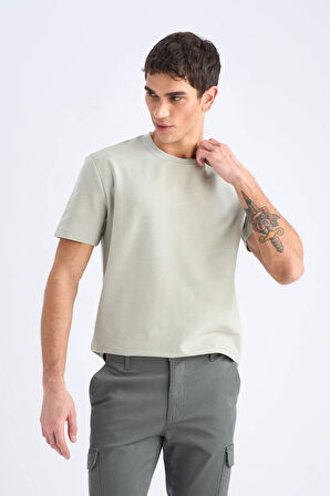 Regular Fit Bisiklet Yaka Kısa Kollu Dokulu Twill Tişört