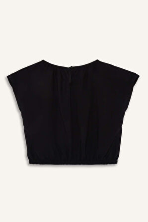 DeFacto Kız Çocuk Yuvarlak Yaka Kısa Kollu Siyah Bluz E6855A825SMBK27
