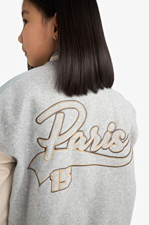 Kız Çocuk Kolej Yaka Sırt Baskılı Bomber Mont 