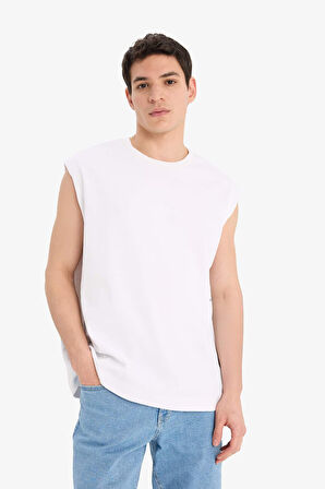 DeFacto %100 Pamuk Boxy Fit Bisiklet Yaka Baskılı Atlet C5040AX25HSWT34