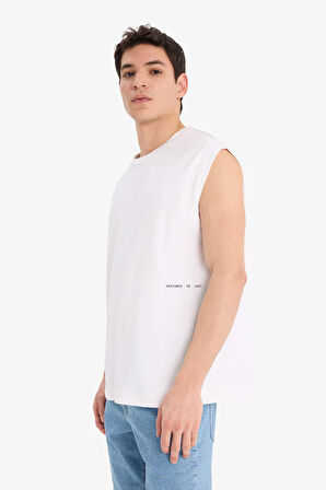 %100 Pamuk Boxy Fit Baskılı Bisiklet Yaka Atlet