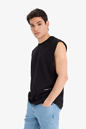 %100 Pamuk Boxy Fit Baskılı Bisiklet Yaka Atlet
