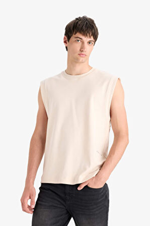 %100 Pamuk Boxy Fit Baskılı Bisiklet Yaka Atlet