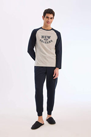 Regular Fit Pijama Takımı Baskılı Uzun Kollu Üst Uzun Alt