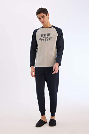 Regular Fit Pijama Takımı Baskılı Uzun Kollu Üst Uzun Alt