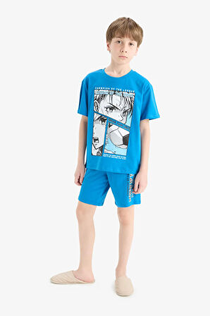 DeFacto Erkek Çocuk Pijama Takımı Baskılı Kısa Kollu Üst Beli Lastikli Şort E2695A825HSBE381