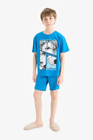 DeFacto Erkek Çocuk Pijama Takımı Baskılı Kısa Kollu Üst Beli Lastikli Şort E2695A825HSBE381