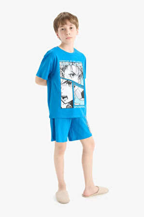 DeFacto Erkek Çocuk Pijama Takımı Baskılı Kısa Kollu Üst Beli Lastikli Şort E2695A825HSBE381