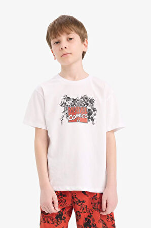DeFacto Erkek Çocuk Marvel Comics Pijama Takımı Kısa Kollu Üst Şort E2702A825HSWT34