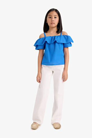DeFacto Kız Çocuk Volanlı Omuzu Açık Kısa Kollu Bluz E6545A825SMBE463