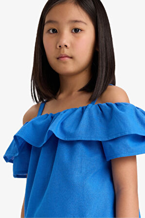 DeFacto Kız Çocuk Volanlı Omuzu Açık Kısa Kollu Bluz E6545A825SMBE463