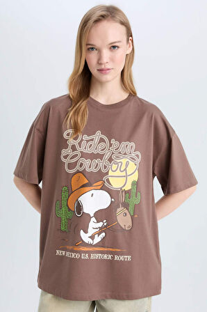 Coool Snoopy Oversize Geniş Kalıp Bisiklet Yaka Baskılı Kısa Kollu Tişört