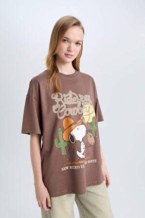 Coool Snoopy Oversize Geniş Kalıp Bisiklet Yaka Baskılı Kısa Kollu Tişört