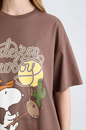 Coool Snoopy Oversize Geniş Kalıp Bisiklet Yaka Baskılı Kısa Kollu Tişört