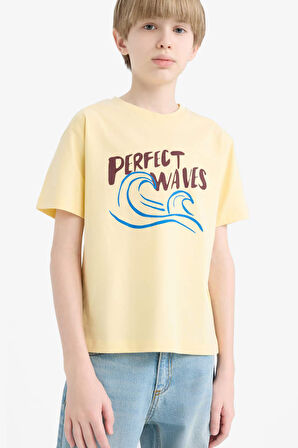 DeFacto Erkek Çocuk Bisiklet Yaka Baskılı Kısa Kollu Tişört E0174A825HSYL252