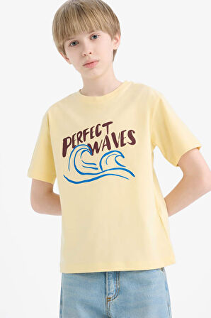 DeFacto Erkek Çocuk Bisiklet Yaka Baskılı Kısa Kollu Tişört E0174A825HSYL252