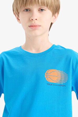 DeFacto Erkek Çocuk Bisiklet Yaka Baskılı Kısa Kollu Tişört E0175A825HSBE168