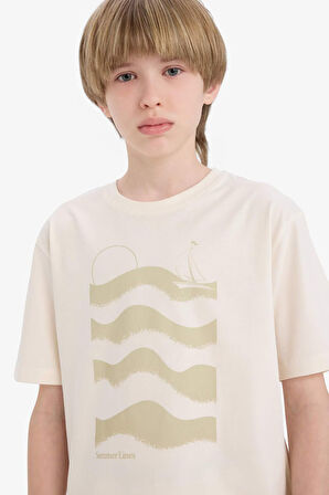 DeFacto Erkek Çocuk Bisiklet Yaka Baskılı Kısa Kollu Tişört E0177A825HSER100