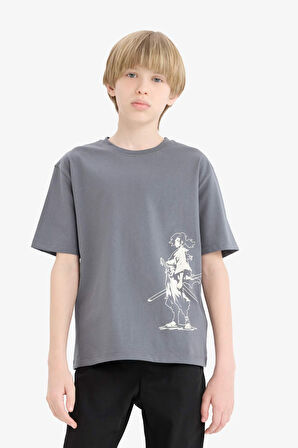 DeFacto Erkek Çocuk Bisiklet Yaka Baskılı Kısa Kollu Tişört E0178A825HSAR58